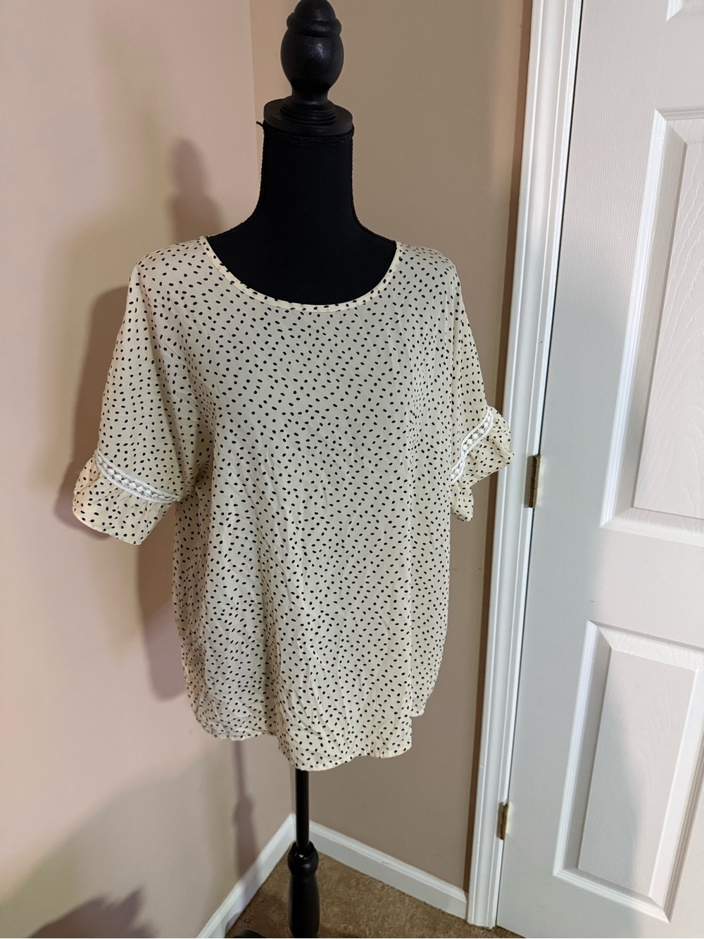 SHEIN Cream Blouse with Black Polka Dots